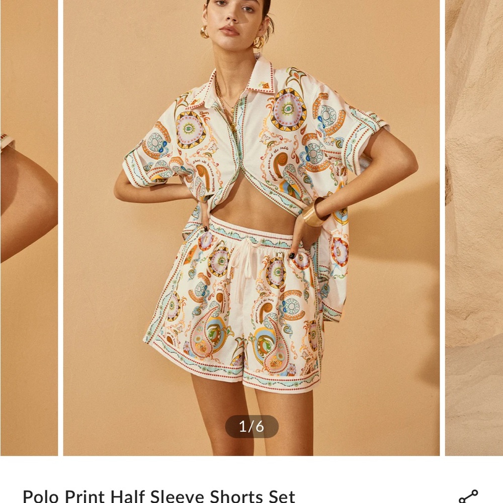 Commense Paisley Print Shorts Set - Cream and Multicolor